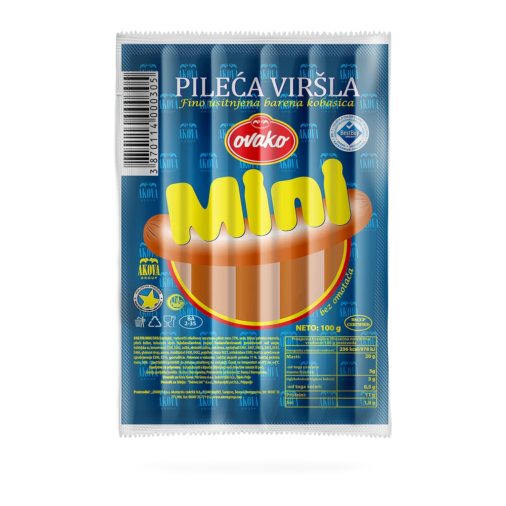 Mini Geflügelbrühwürste Halal 100gr  Ovako (1*40)